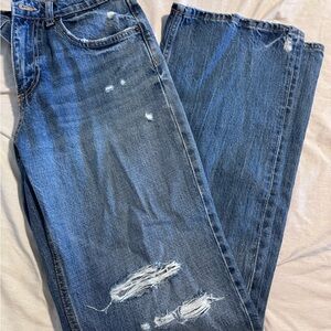 Zara Women's Blue Distressed Flare Jeans